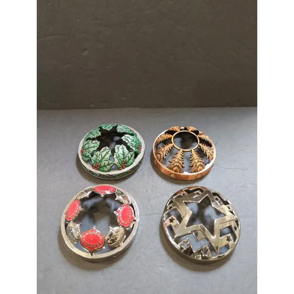 Lot Of 4 Christmas Themed Yankee‎ Candle ILLUMA-LID Jar Candle Toppers Retired